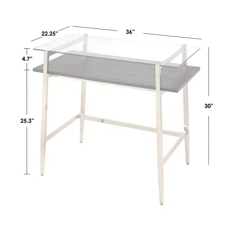Lifestorey Thayer Bureau en Verre Mid-Century Or Brillant : Élégance Moderne, Cadre Métallique, Étagère de Rangement Ouverte
