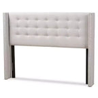 Queen Ginaro Modern and Contemporary Fabric Button Tufted Nail Head Winged Headboard Gray - Baxton Studio: Elegant Design, MDF Frame, Spot Clean