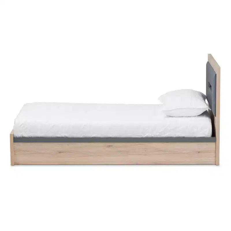 Lit plateforme de rangement Baxton Studio Twin Pandora moderne et contemporain deux tons 2 tiroirs Gris foncé/naturel : Tête de lit rembourrée