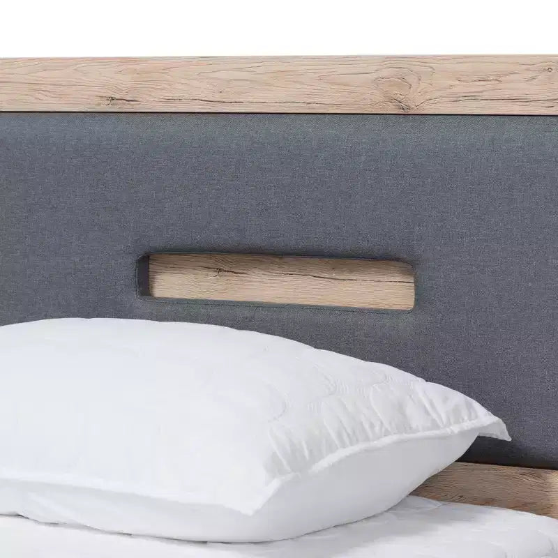 Lit plateforme de rangement Baxton Studio Twin Pandora moderne et contemporain deux tons 2 tiroirs Gris foncé/naturel : Tête de lit rembourrée
