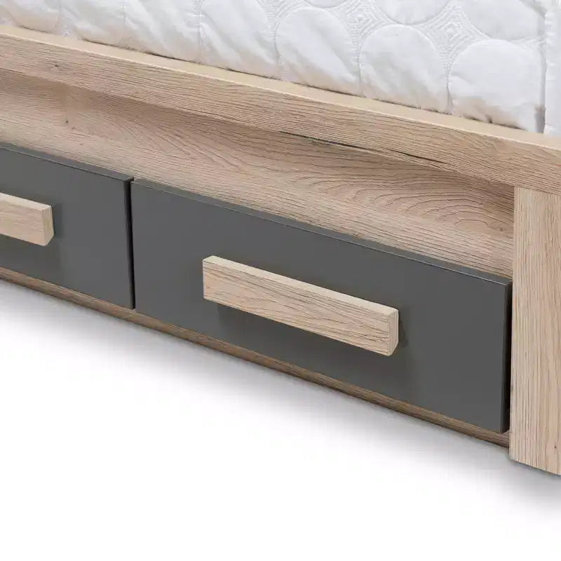 Lit plateforme de rangement Baxton Studio Twin Pandora moderne et contemporain deux tons 2 tiroirs Gris foncé/naturel : Tête de lit rembourrée