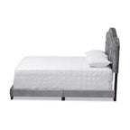 Lit rembourré en tissu velours Embla Queen Gris – Baxton Studio : Design capitonné moderne, Finition brillante, Rembourrage en mousse, Cadre en MDF