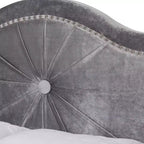Lit rembourré en tissu velours Embla Queen Gris – Baxton Studio : Design capitonné moderne, Finition brillante, Rembourrage en mousse, Cadre en MDF