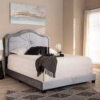 Lit rembourré en tissu velours Embla Queen Gris – Baxton Studio : Design capitonné moderne, Finition brillante, Rembourrage en mousse, Cadre en MDF