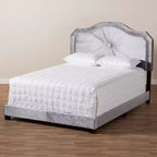 Lit rembourré en tissu velours Embla Queen Gris – Baxton Studio : Design capitonné moderne, Finition brillante, Rembourrage en mousse, Cadre en MDF