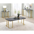 Ensemble de 3 tables basses Trillick avec plateau en faux marbre Or/Noir - miBasics : Structure en métal de style Mid-Century, finition thermolaquée