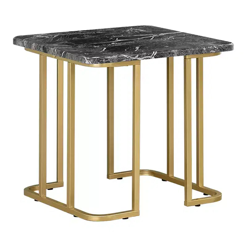 Ensemble de 3 tables basses Trillick avec plateau en faux marbre Or/Noir - miBasics : Structure en métal de style Mid-Century, finition thermolaquée