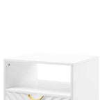 Tables d'appoint Gaines 20" Blanc Brillant - Meubles Acme : Design Mid-century, Pieds en Métal Doré, Étagère de Rangement