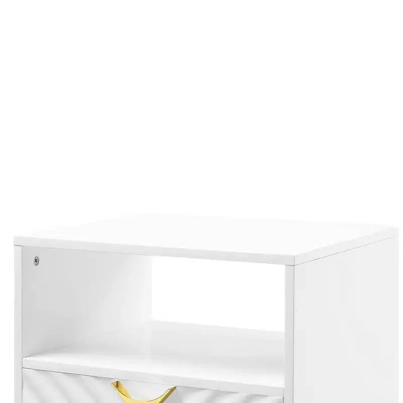 Tables d'appoint Gaines 20" Blanc Brillant - Meubles Acme : Design Mid-century, Pieds en Métal Doré, Étagère de Rangement