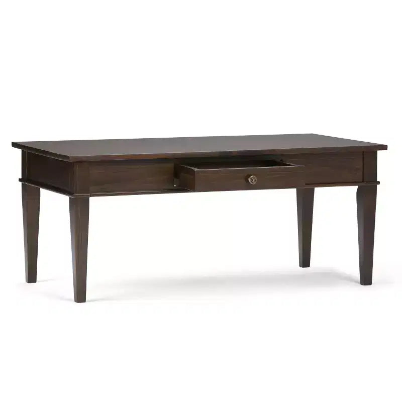 Table basse WyndenHall en bois massif de 112 cm avec tiroir, finition laquée