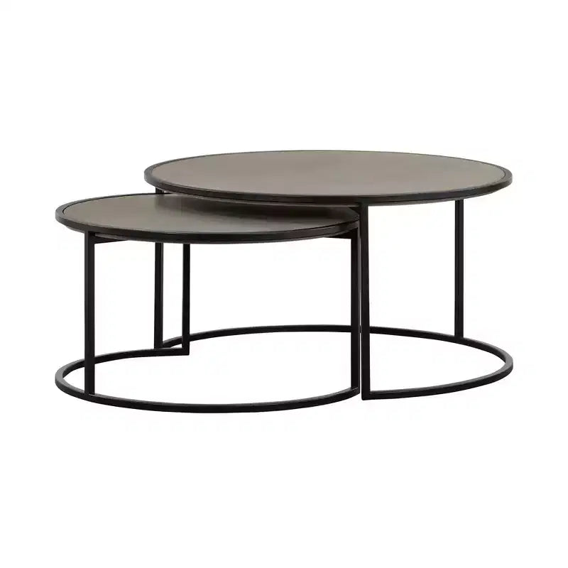 Set of 2 Rina Concrete/Metal Nesting Coffee Table Gray/Black - Armen Living: Modern Loop Leg Design for Living Room