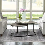 Ensemble de 2 tables basses gigognes Rina en béton/métal gris/noir - Armen Living : Design moderne à pieds en boucle pour salon