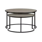 Ensemble de 2 tables basses gigognes Rina en béton/métal gris/noir - Armen Living : Design moderne à pieds en boucle pour salon