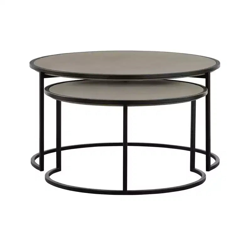 Ensemble de 2 tables basses gigognes Rina en béton/métal gris/noir - Armen Living : Design moderne à pieds en boucle pour salon