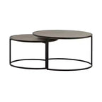 Ensemble de 2 tables basses gigognes Rina en béton/métal gris/noir - Armen Living : Design moderne à pieds en boucle pour salon
