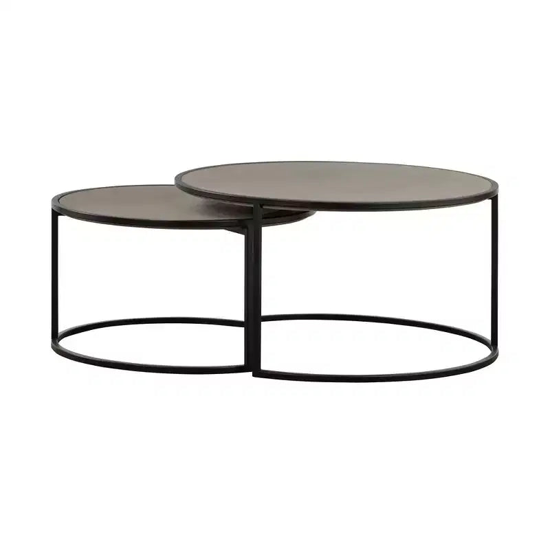 Ensemble de 2 tables basses gigognes Rina en béton/métal gris/noir - Armen Living : Design moderne à pieds en boucle pour salon