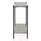 Table console de canapé à 2 étagères, acier et MDF style industriel-rustique, finition noir sablé et gris clair