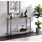 Table console de canapé à 2 étagères, acier et MDF style industriel-rustique, finition noir sablé et gris clair