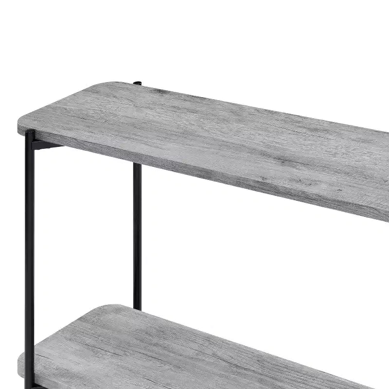 Table console de canapé à 2 étagères, acier et MDF style industriel-rustique, finition noir sablé et gris clair