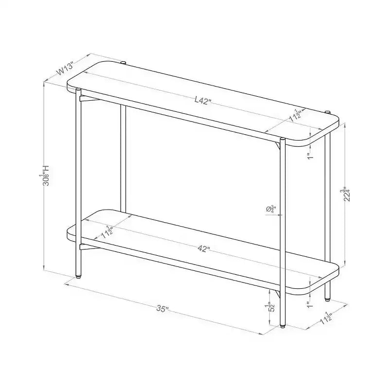 Table console de canapé à 2 étagères, acier et MDF style industriel-rustique, finition noir sablé et gris clair