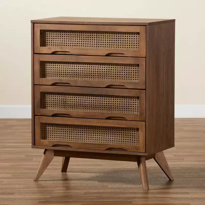 Coffre en rotin synthétique : Rangement 4 tiroirs pour chambre à coucher