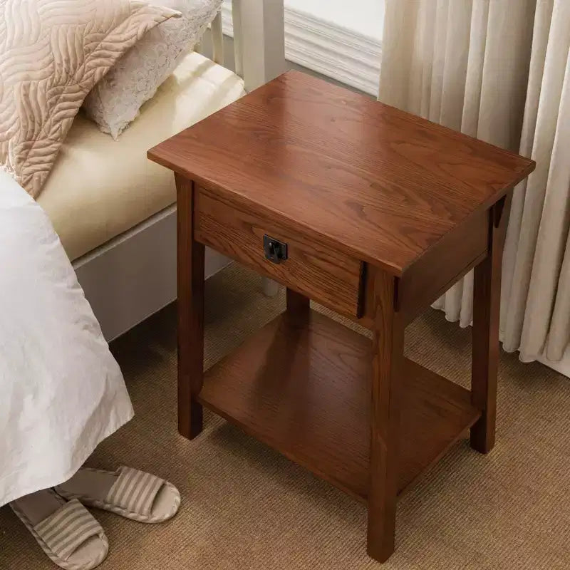 Table de chevet marron - Leick Home : Bois massif, style Mission, 71 cm de hauteur, avec tiroir, 14 kg