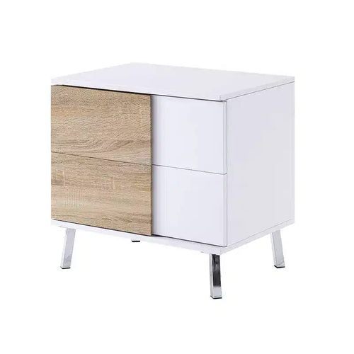 Acme Furniture Verux 22" Accent Tables White High Gloss: Modern Rectangular with Tapered Legs & Storage Drawer