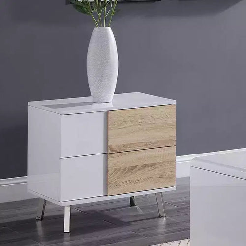 Acme Furniture Verux Table d'appoint 22 po Blanc laqué : Rectangulaire moderne avec pieds fuselés et tiroir de rangement