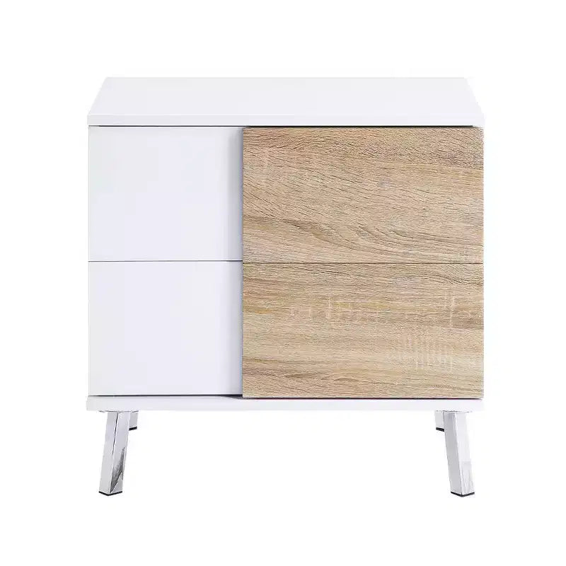 Acme Furniture Verux Table d'appoint 22 po Blanc laqué : Rectangulaire moderne avec pieds fuselés et tiroir de rangement