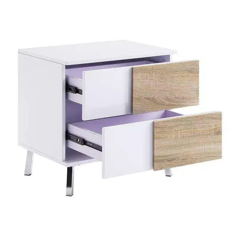 Acme Furniture Verux Table d'appoint 22 po Blanc laqué : Rectangulaire moderne avec pieds fuselés et tiroir de rangement
