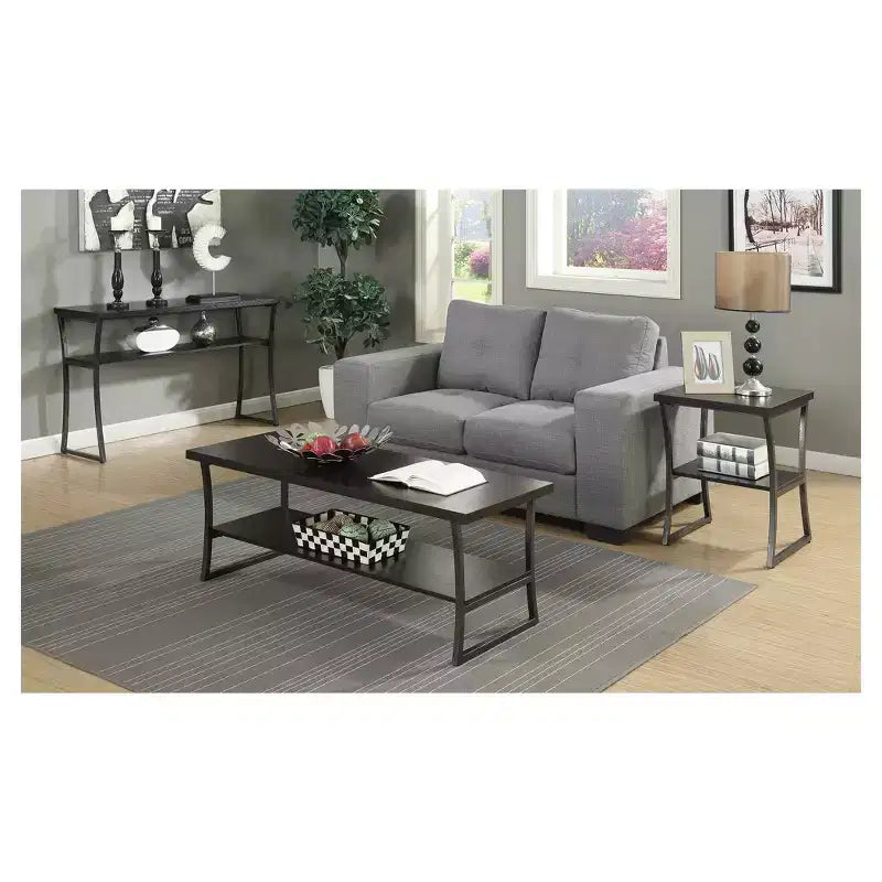 Table d'appoint X Calibur Espresso/Gris ardoise - Breighton Home : Cadre durable, Étagère inférieure, Design moderne