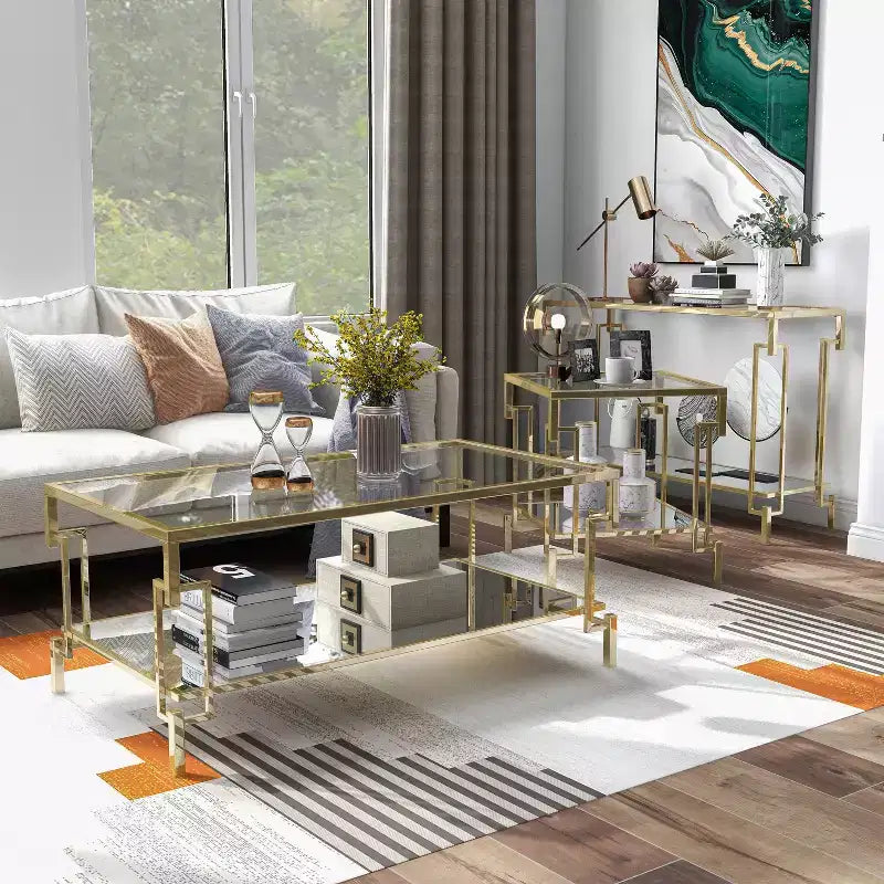 Ensemble de 3 tables basses contemporaines Costa Mesa Champagne - miBasics