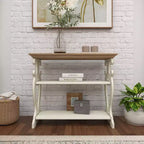Console en bois de ferme blanc cassé - Olivia & May : 2 étagères, profil haut