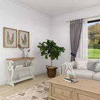 Console en bois de ferme blanc cassé - Olivia & May : 2 étagères, profil haut