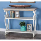 Console en bois de ferme blanc cassé - Olivia & May : 2 étagères, profil haut