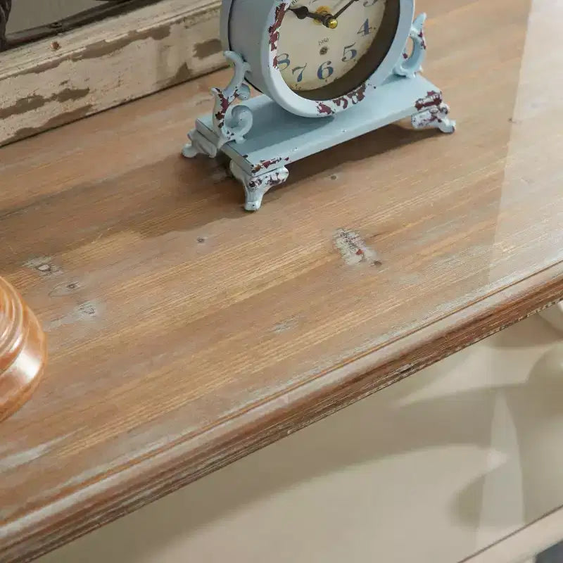 Console en bois de ferme blanc cassé - Olivia & May : 2 étagères, profil haut