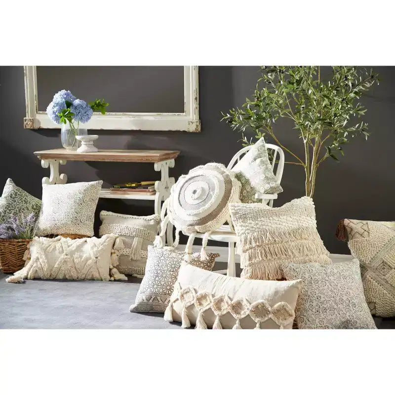 Console en bois de ferme blanc cassé - Olivia & May : 2 étagères, profil haut