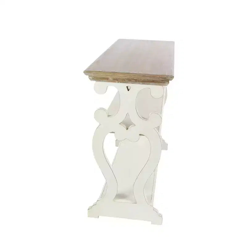 Console en bois de ferme blanc cassé - Olivia & May : 2 étagères, profil haut