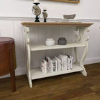 Console en bois de ferme blanc cassé - Olivia & May : 2 étagères, profil haut