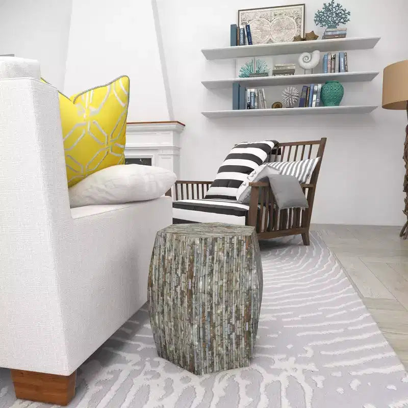 Table d'appoint hexagonale en bois et coquillage - Olivia & May : Style bohème Capiz, aucun assemblage requis