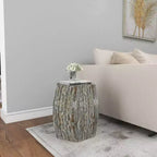 Table d'appoint hexagonale en bois et coquillage - Olivia & May : Style bohème Capiz, aucun assemblage requis