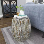 Table d'appoint hexagonale en bois et coquillage - Olivia & May : Style bohème Capiz, aucun assemblage requis
