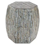 Table d'appoint hexagonale en bois et coquillage - Olivia & May : Style bohème Capiz, aucun assemblage requis