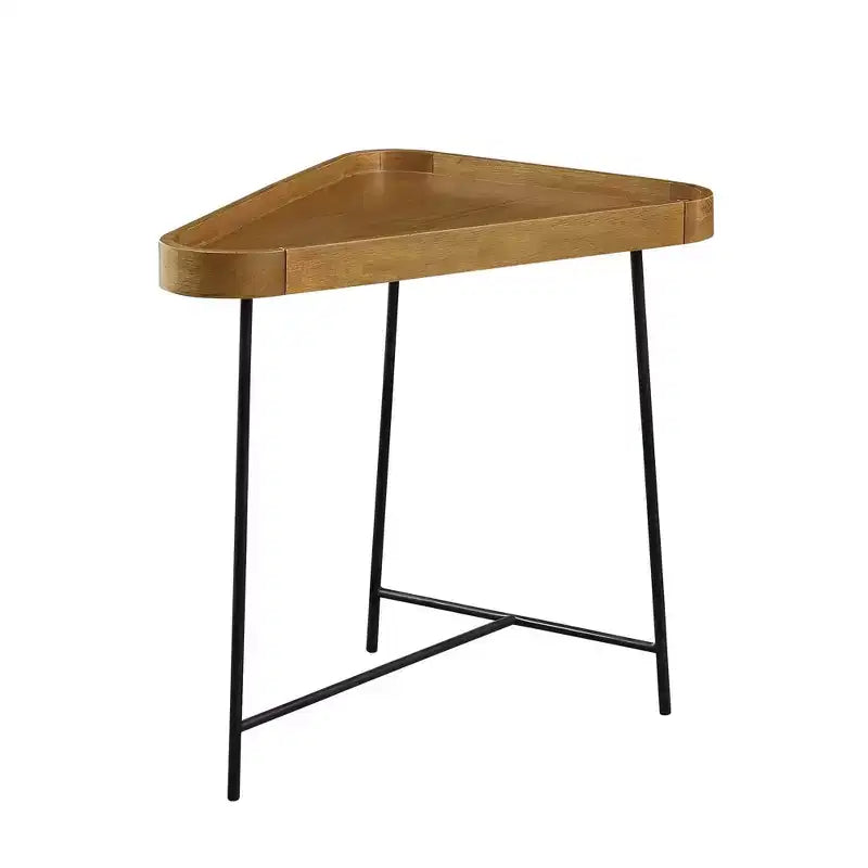 Lunar Triangle End Table Driftwood Top/Black Frame - Breighton Home: Metal Frame, MDF Tabletop, 24" Height, 27" Width