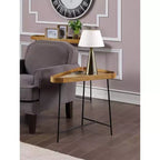 Table d'appoint triangulaire Lunar plateau bois flotté/cadre noir - Breighton Home : Cadre en métal, plateau en MDF, hauteur 61 cm, largeur 68,6 cm