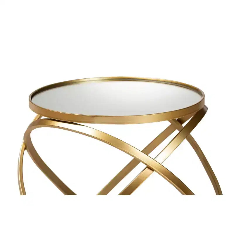 Table d'appoint Desma Glam avec métal luxueux et verre miroir Doré - Baxton Studio
