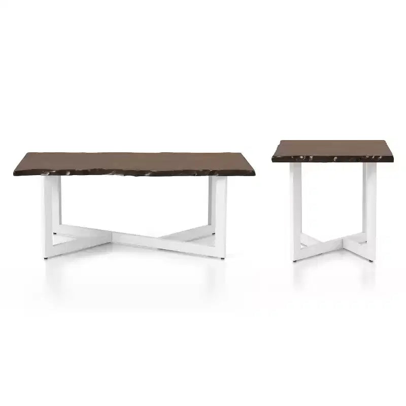 Grinta Coffee and End Table Set Oak - miBasics: Transitional Style, Live Edge, Metal Base