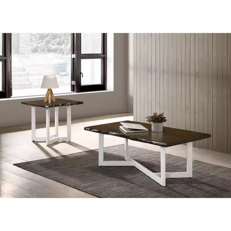 Ensemble table basse et bouts de canapé Grinta chêne - miBasics : Style transitionnel, bord naturel, base en métal