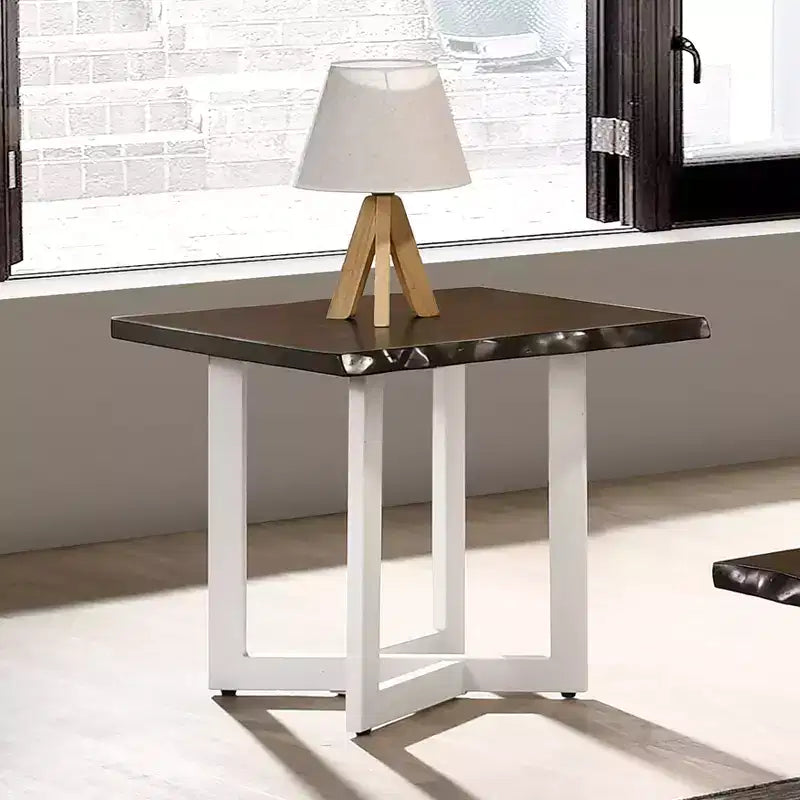 Ensemble table basse et bouts de canapé Grinta chêne - miBasics : Style transitionnel, bord naturel, base en métal