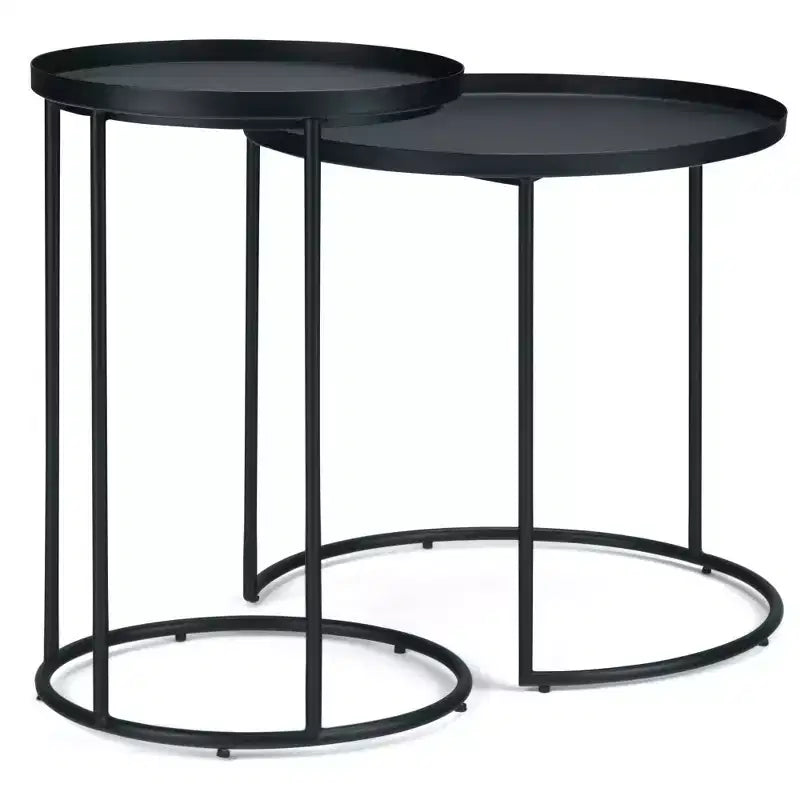 Table gigogne en métal Lipton 2 pcs noir - WyndenHall : style industriel, ronde, plateau amovible, pieds élégants